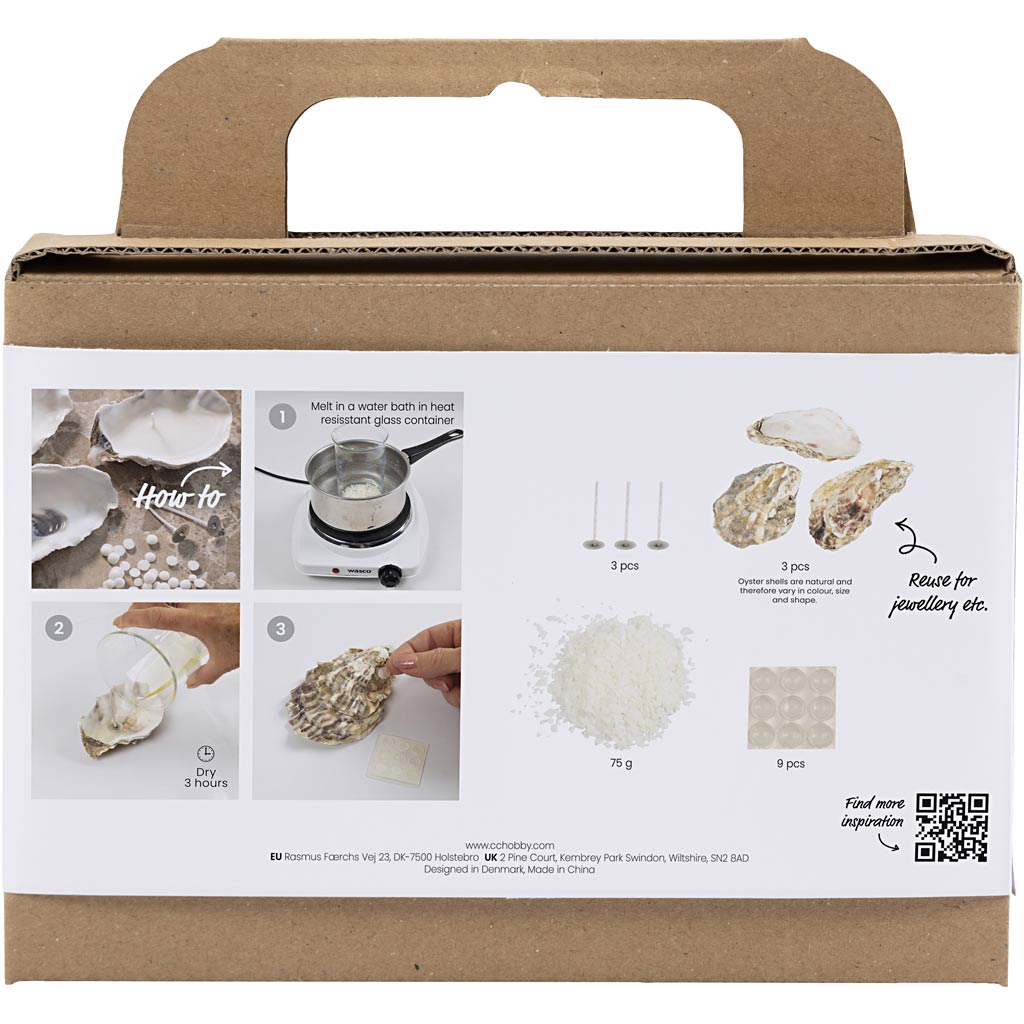 Mini Craft Kit Candle Making, Soy candles in oyster shells, off white