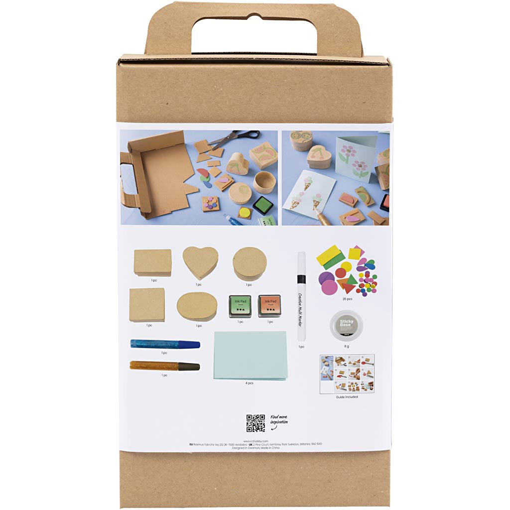 Craft Kit Foam Printing, Decorated boxes and cards, beige, mid-green, mint, clear red