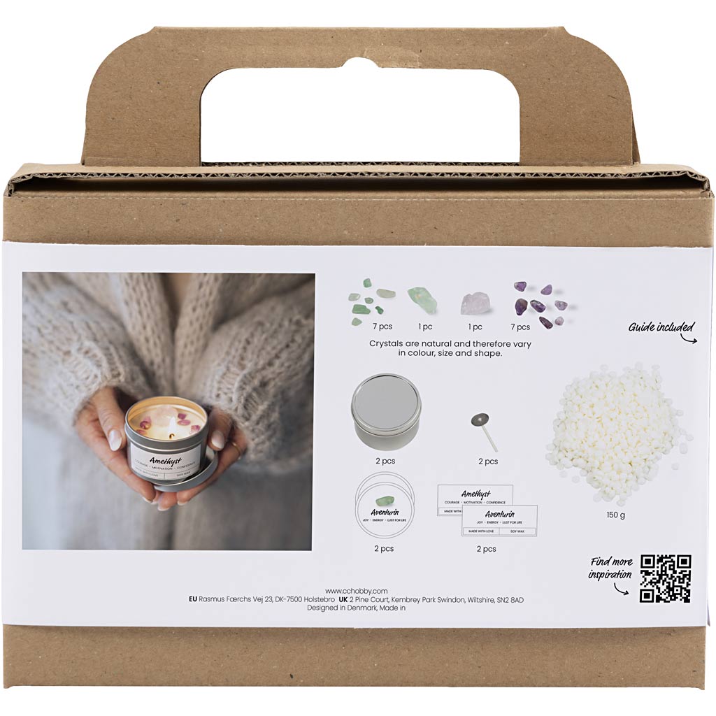Mini Craft Kit Candle Making, Soy candle with aventurin and amethyst, cream, off white
