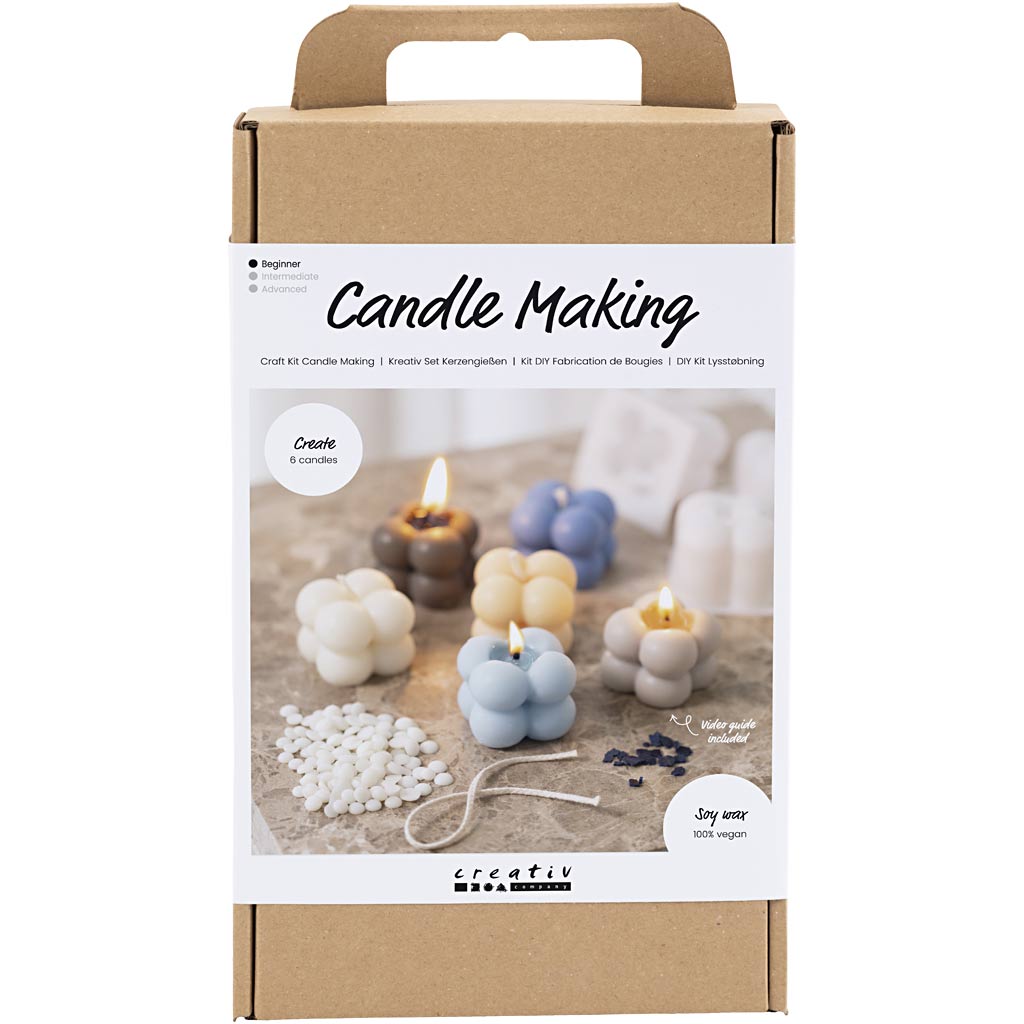 Craft Kit Candle Making, Bubble soy candle, warm beige, light blue, cream