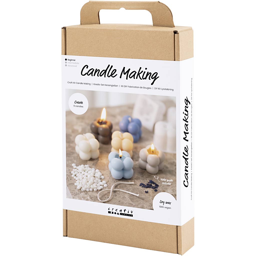 Craft Kit Candle Making, Bubble soy candle, warm beige, light blue, cream