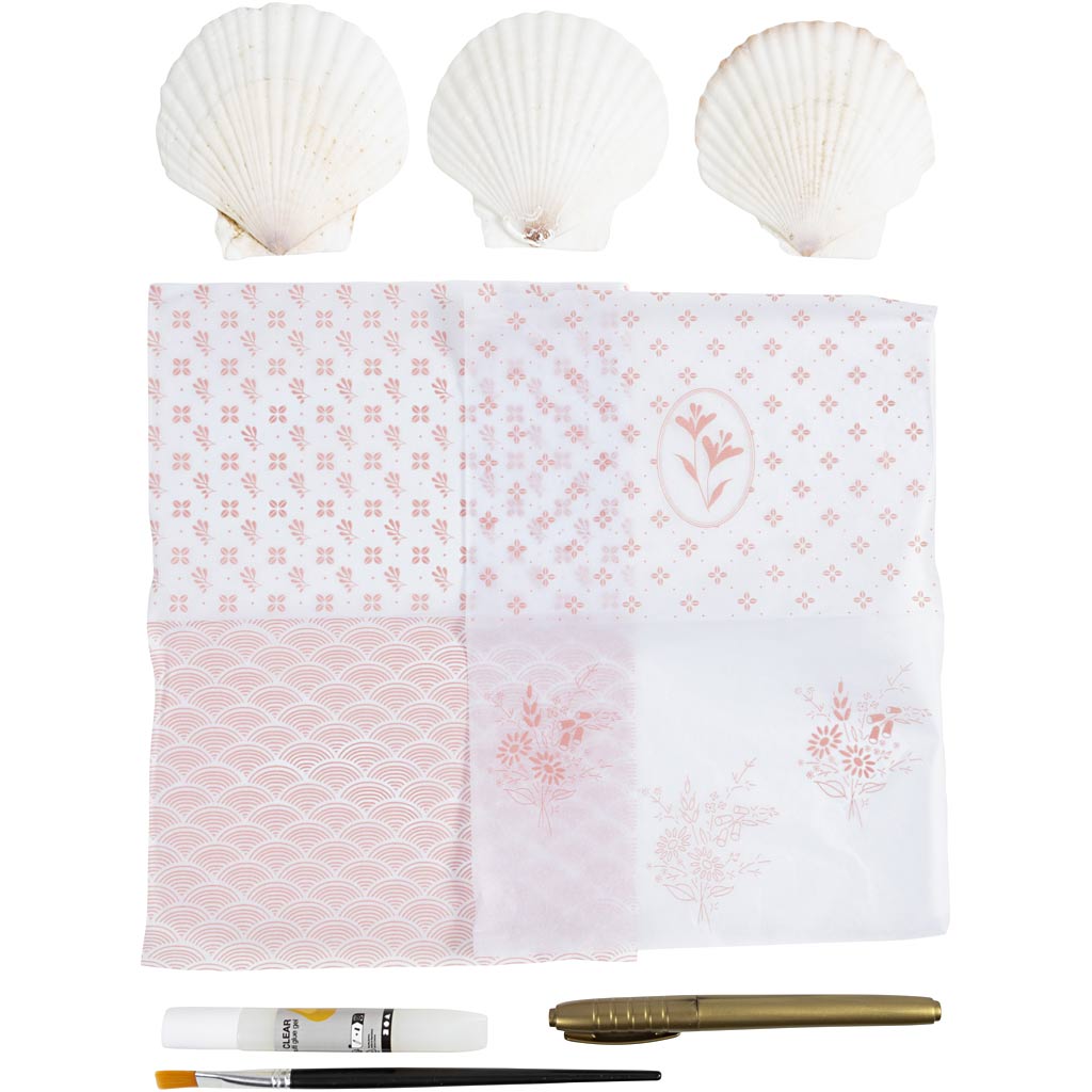 Mini Craft Kit Decoupage, Mussel shells, soft rose
