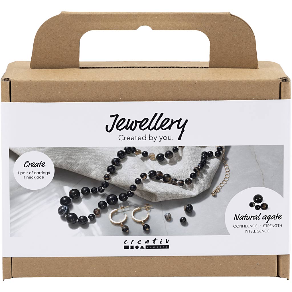Mini Craft Kit Jewellery, Necklace and earrings, black, white
