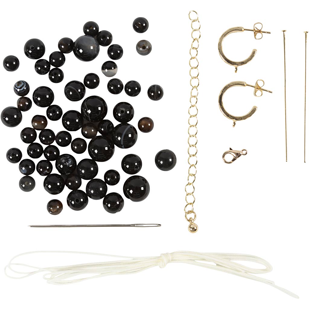 Mini Craft Kit Jewellery, Necklace and earrings, black, white