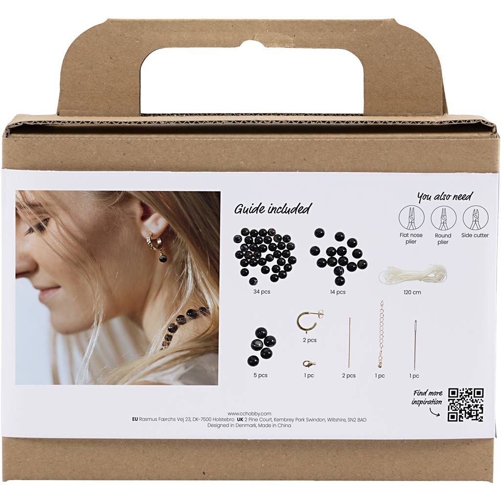 Mini Craft Kit Jewellery, Necklace and earrings, black, white
