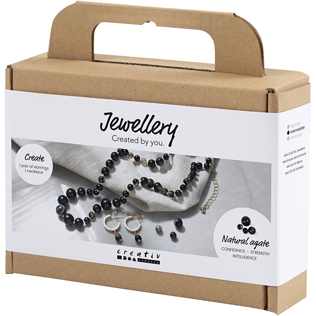 Mini Craft Kit Jewellery, Necklace and earrings, black, white