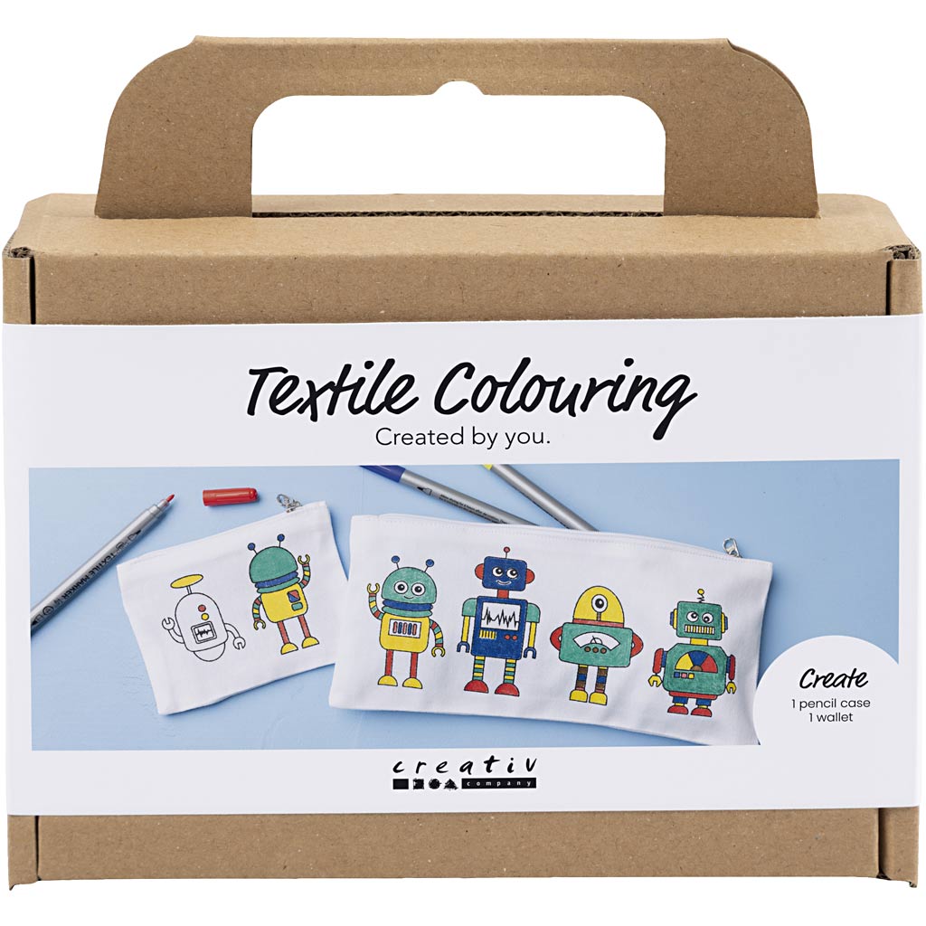 Mini Craft Kit Textile Colouring, Robot, primary colours