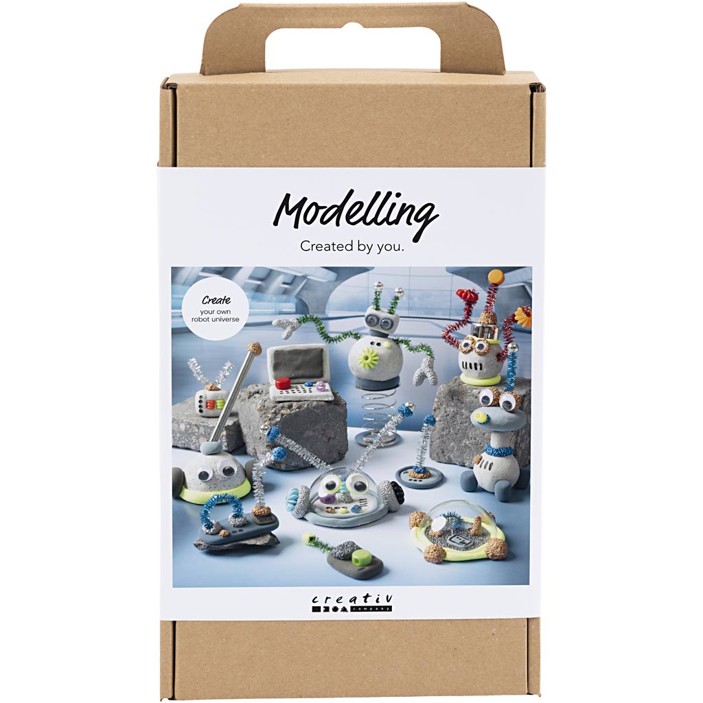Craft Kit Modelling, Robot, blue, grey, red, silver-plated