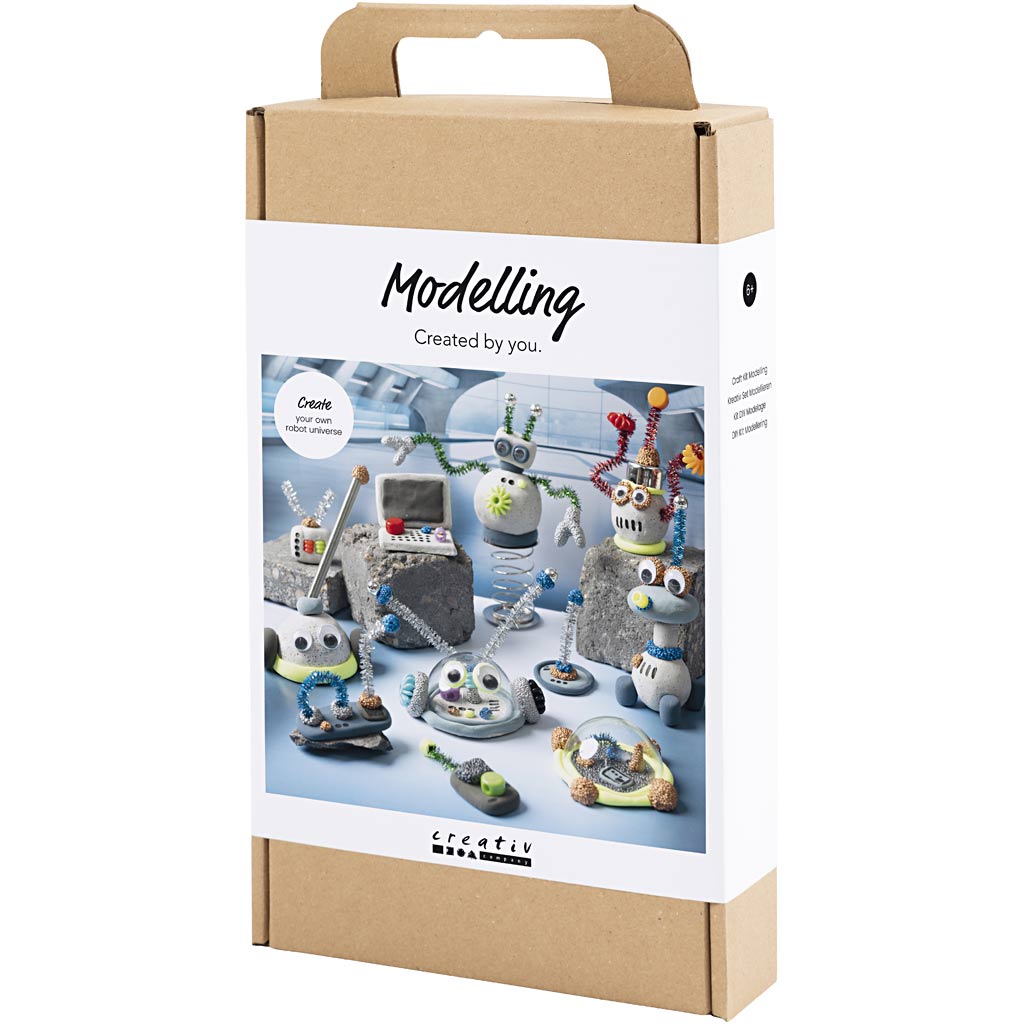 Craft Kit Modelling, Robot, blue, grey, red, silver-plated