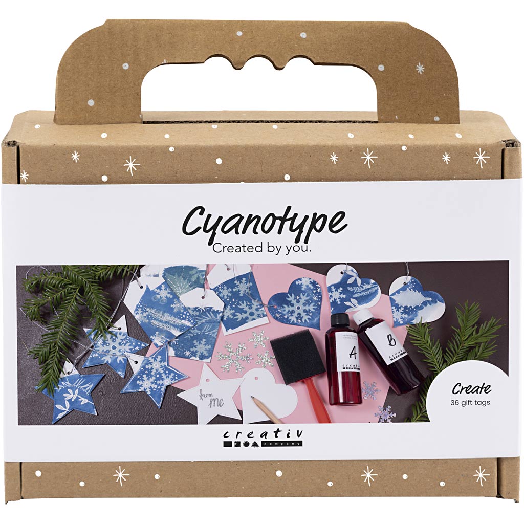 Mini Craft Kit Cyanotype, Gift labels, blue, silver