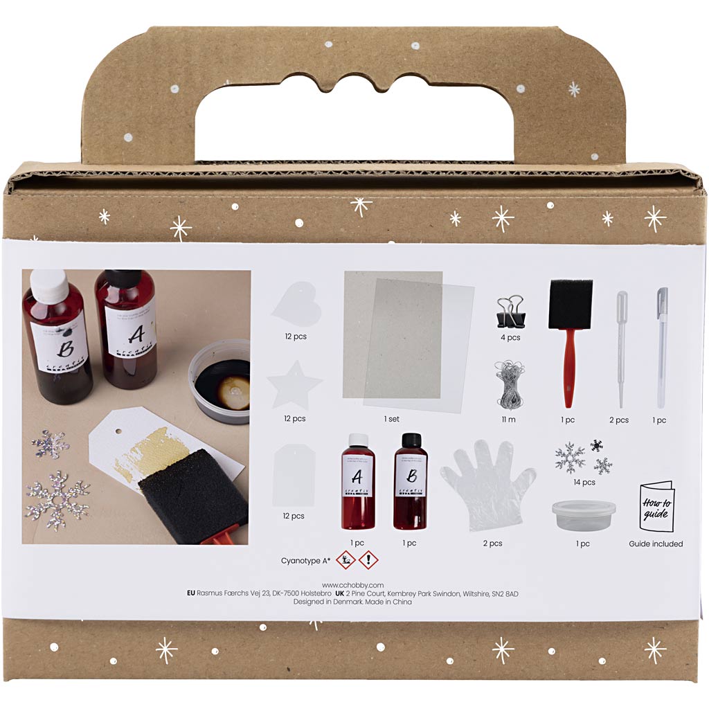 Mini Craft Kit Cyanotype, Gift labels, blue, silver