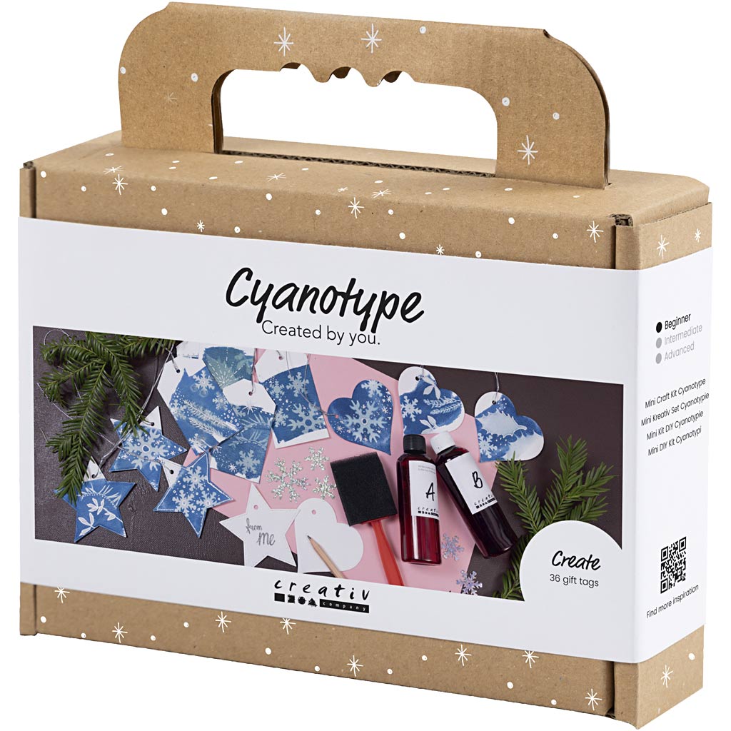 Mini Craft Kit Cyanotype, Gift labels, blue, silver