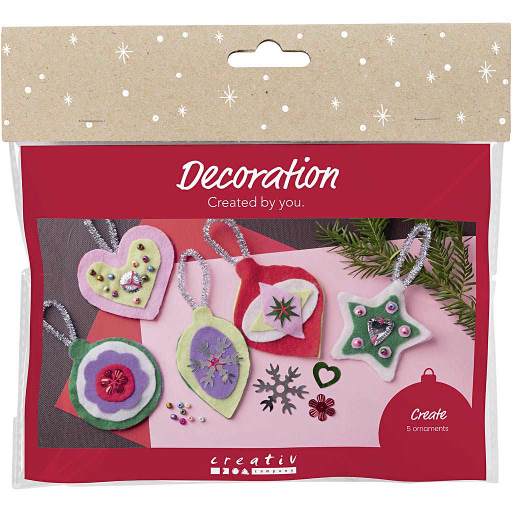 Mini Craft Kit Decoration, Felt Christmas decorations, assorted colours, 1 pack