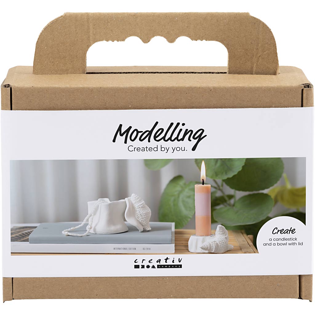 Mini Craft Kit Modelling, Candle holder with shells, off white
