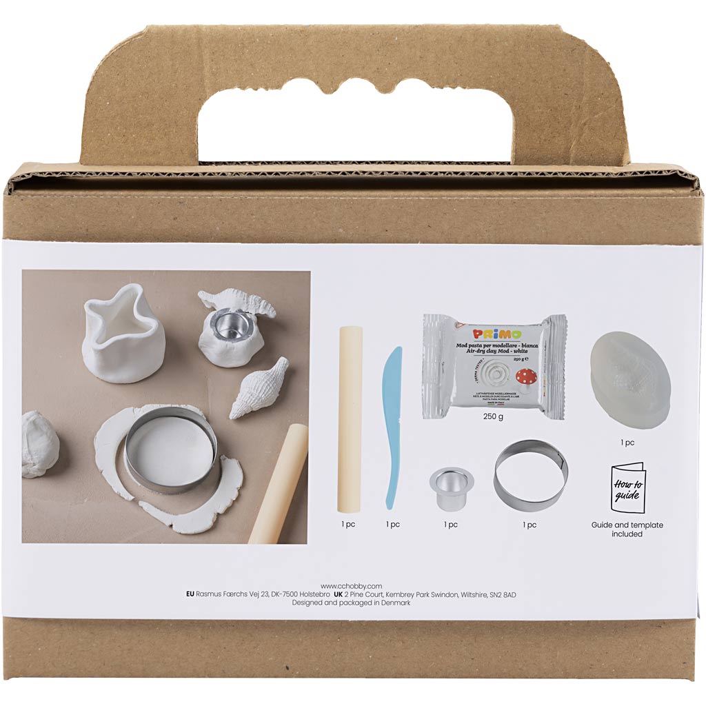 Mini Craft Kit Modelling, Candle holder with shells, off white