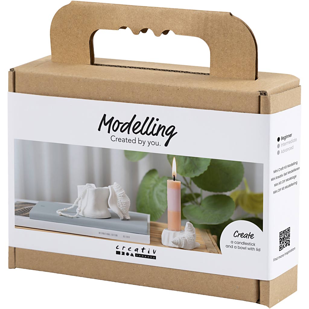 Mini Craft Kit Modelling, Candle holder with shells, off white