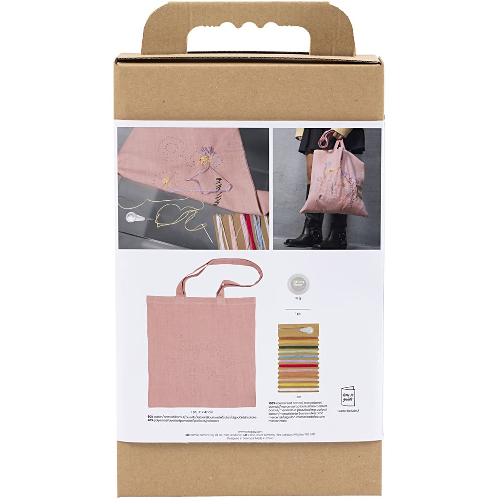 Craft Kit Embroidery, Tote bag, soft rose
