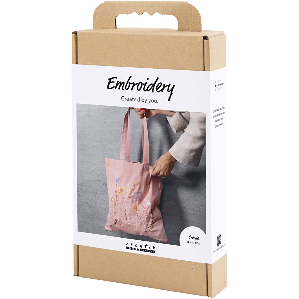 Craft Kit Embroidery, Tote bag, soft rose