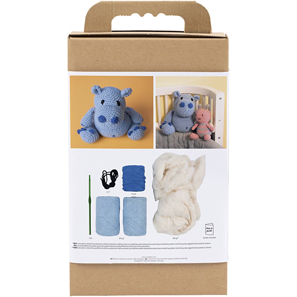 Craft Kit Amigurumi , Hippo, blue, light blue