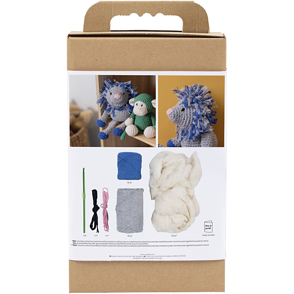 Craft Kit Amigurumi , Lion, navy blue, light grey