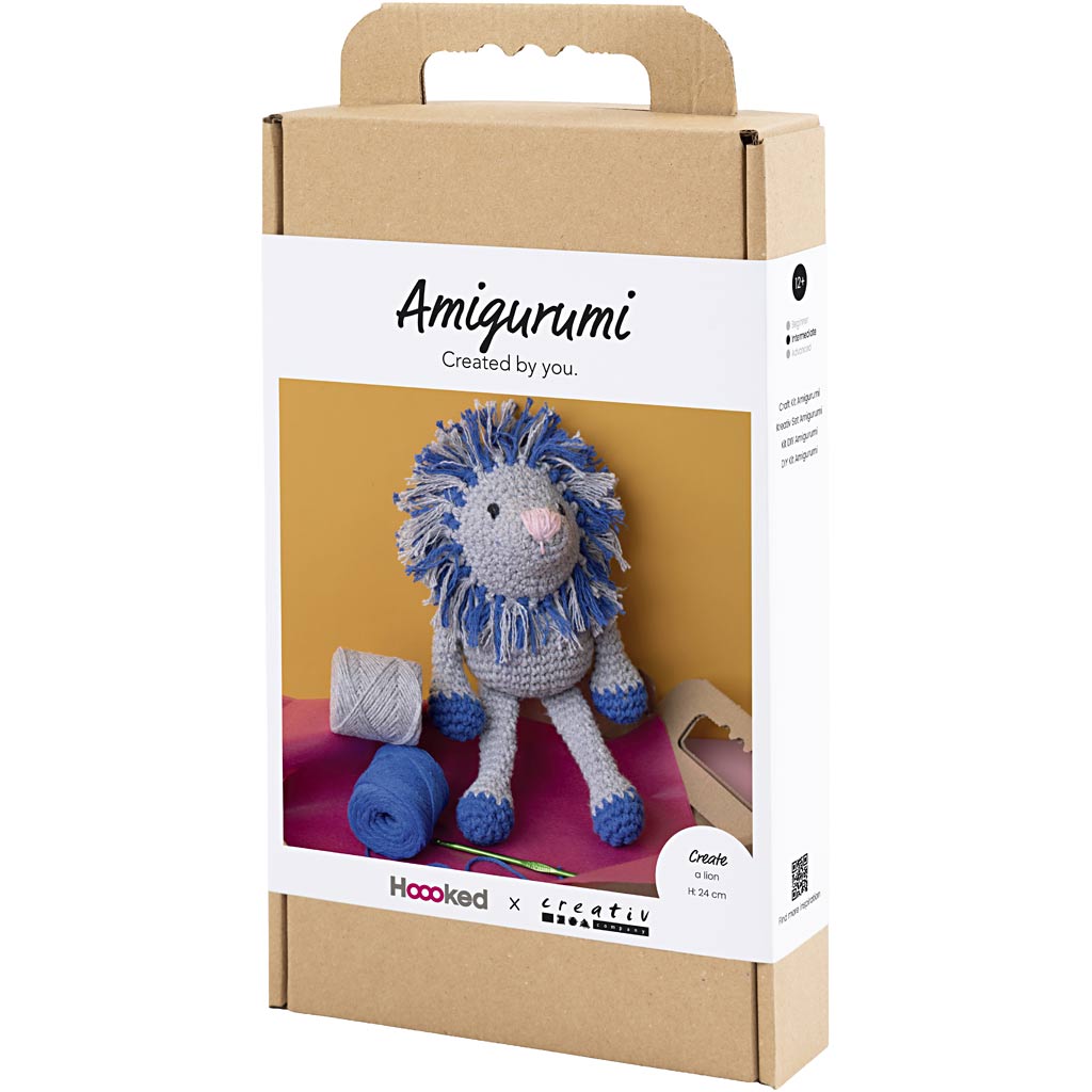 Craft Kit Amigurumi , Lion, navy blue, light grey