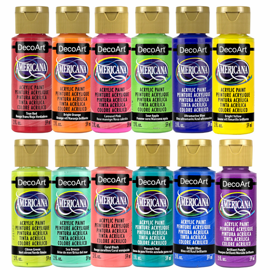 DecoArt Americana Brights Acrylic Paint x12 - Bright Colours Value Pack