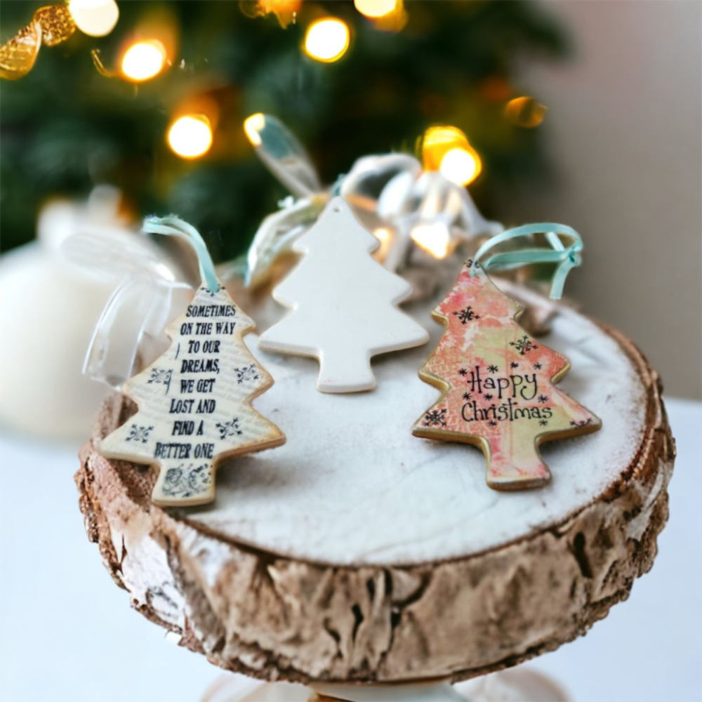 Christmas Tree Ornament – Flat Decoration – Bisque Blanks x12