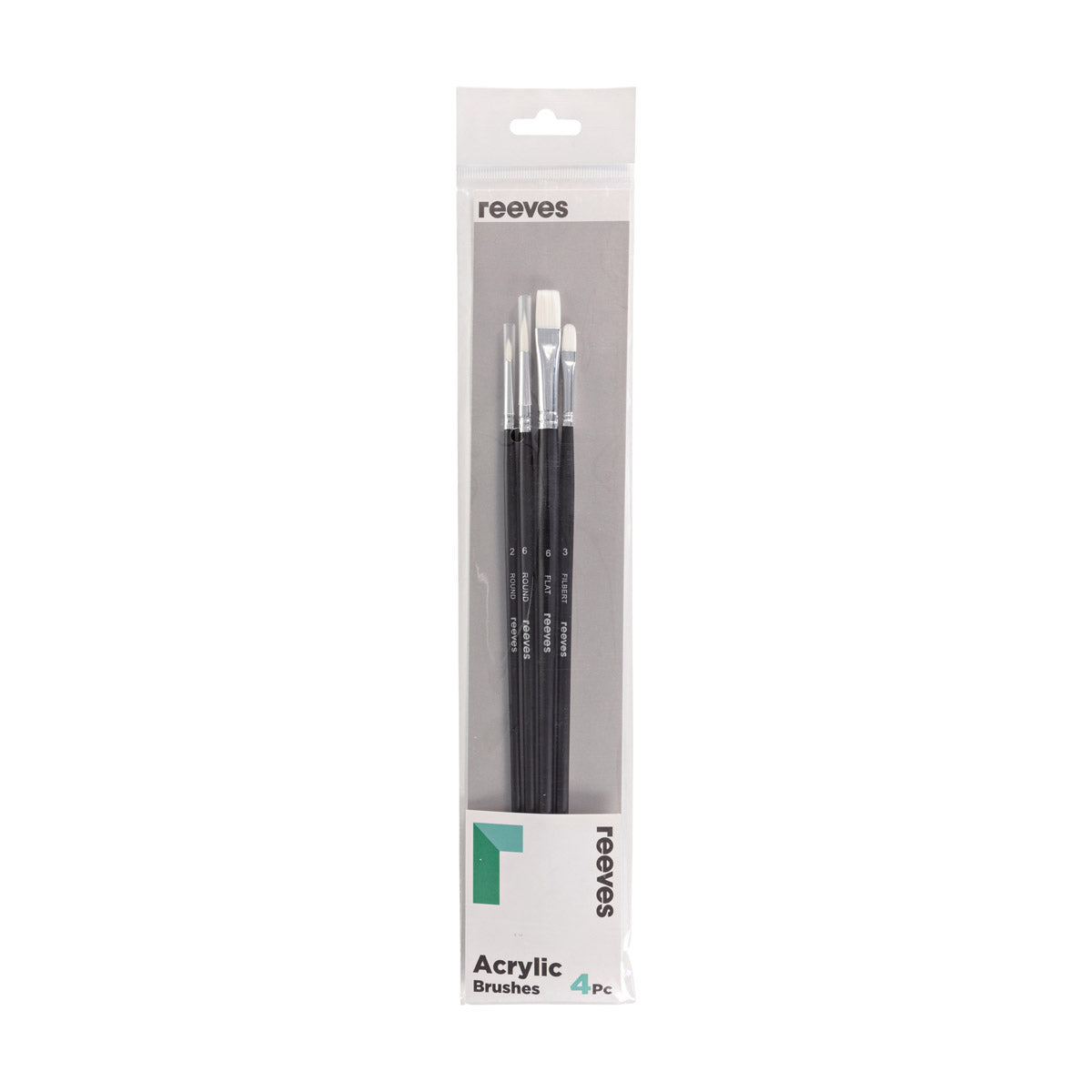 Reeves Acrylic Long Handle 4 Brush Pack