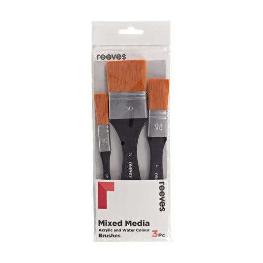 Reeves Mixed Media Short Handle 3 Brush Pack Acrylic and Water Colour