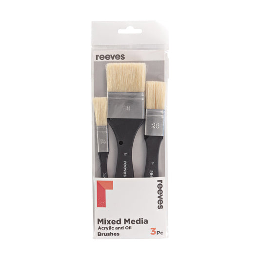 Reeves Mixed Media Short Handle 3 BruShort Handle Pack Acrylic and Oil
