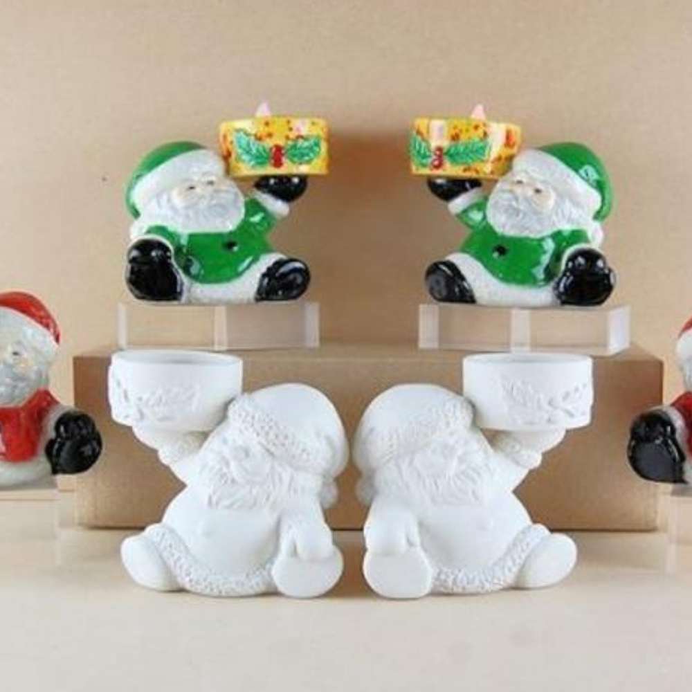 Christmas Sitting Santa Tealight Holder (Mixed Styles) β Bisque Blanks x6