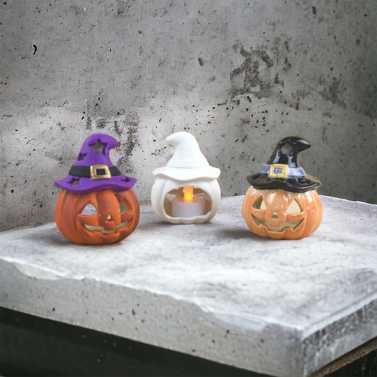 Pumpkin with Hat Tealight Holder – Bisque Blanks – Box of 12