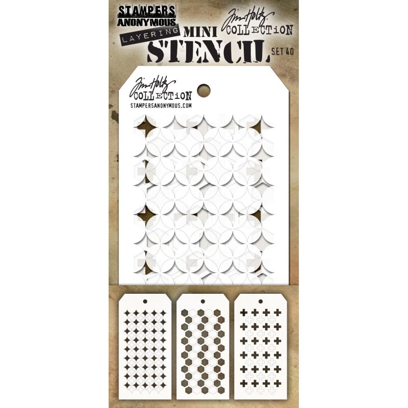 Tim Holtz - Mini Stencil Set 40 (3 Ea.)Stencils