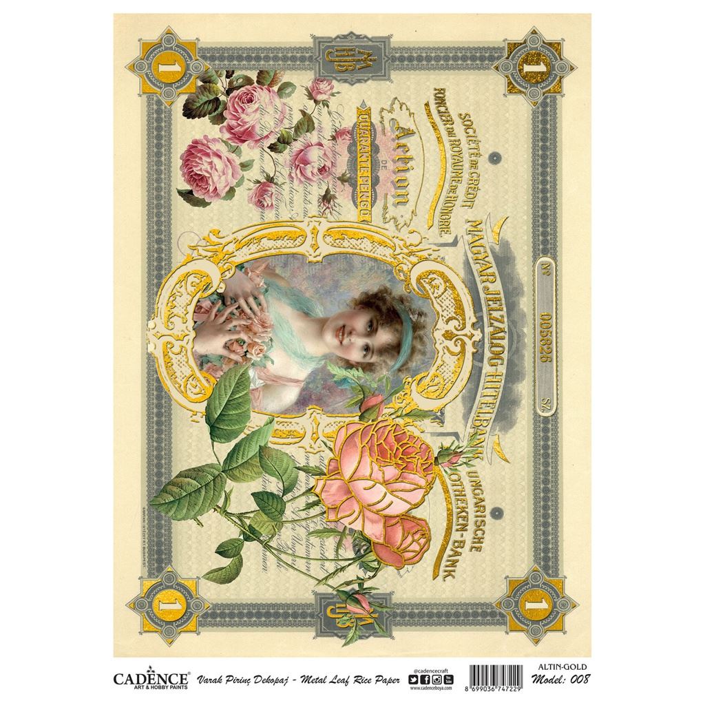 Rice Decoupage Paper - Metal Leaf Gold - Age Gone By