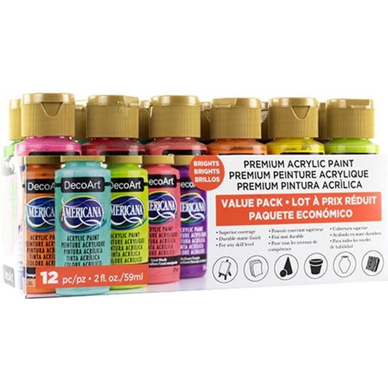 DecoArt Americana Brights Acrylic Paint x12 - Bright Colours Value Pack