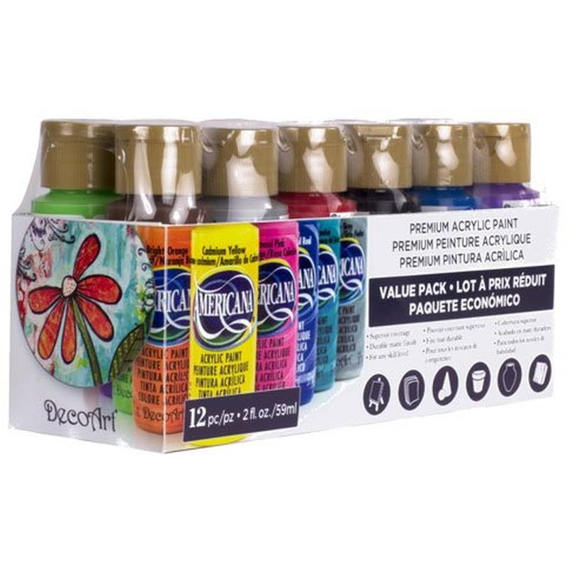 DecoArt Americana Acrylic Paint - Value Set, Set of 16, Assorted Colors, 2  oz, Bottles