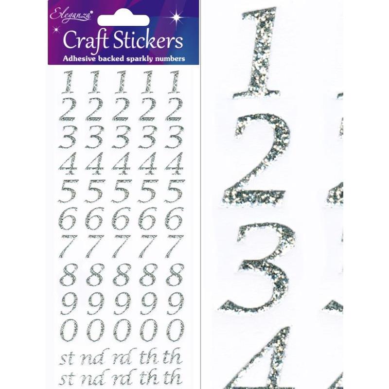 Stylised Number Set Silver Craft Stickers No.66