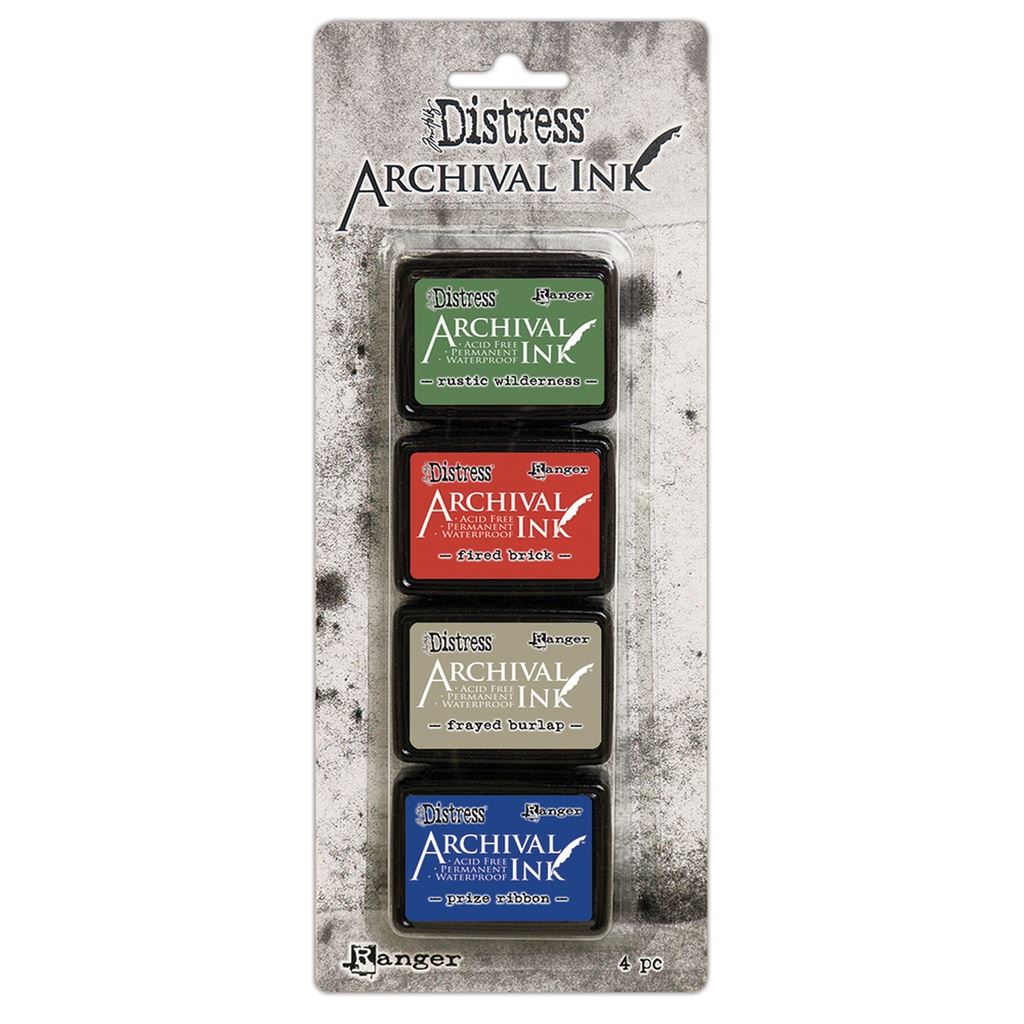 Tim Holtz - Distress Archival Mini Ink Kit 6 - Rustic Wilderness/Fired Brick/Frayed Burlap/Prize Ribbon