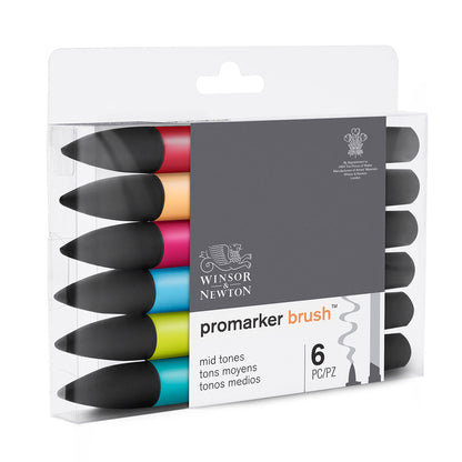 Winsor and Newton Promarker Brush 6 Set -Mid Tones