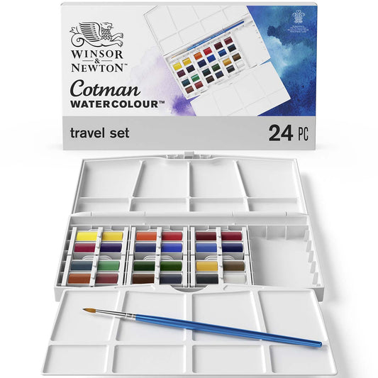 Winsor & Newton Cotman Watercolours Painting Plus 24 Half Pan Set