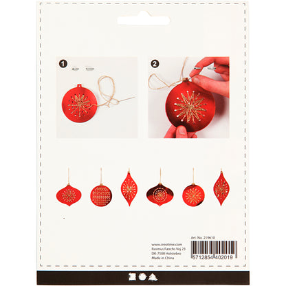 Cross Stitch Card, christmas ornament, H: 8,5-12 cm, hole size 3 mm, metallic red, 8 pc/ 1 pack