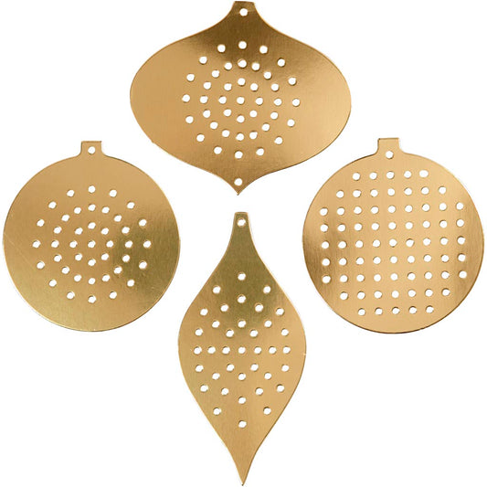 Cross Stitch Card, christmas ornament, H: 8,5-12 cm, hole size 3 mm, metallic gold, 8 pc/ 1 pack