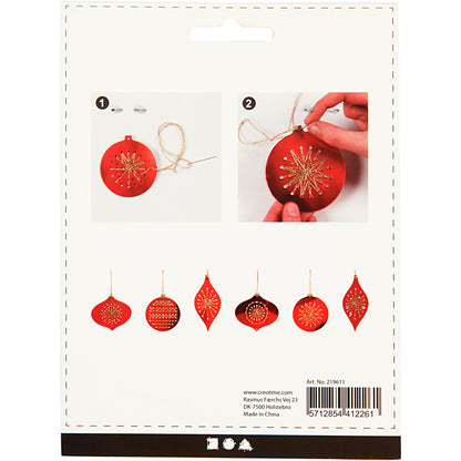 Cross Stitch Card, christmas ornament, H: 8,5-12 cm, hole size 3 mm, metallic gold, 8 pc/ 1 pack