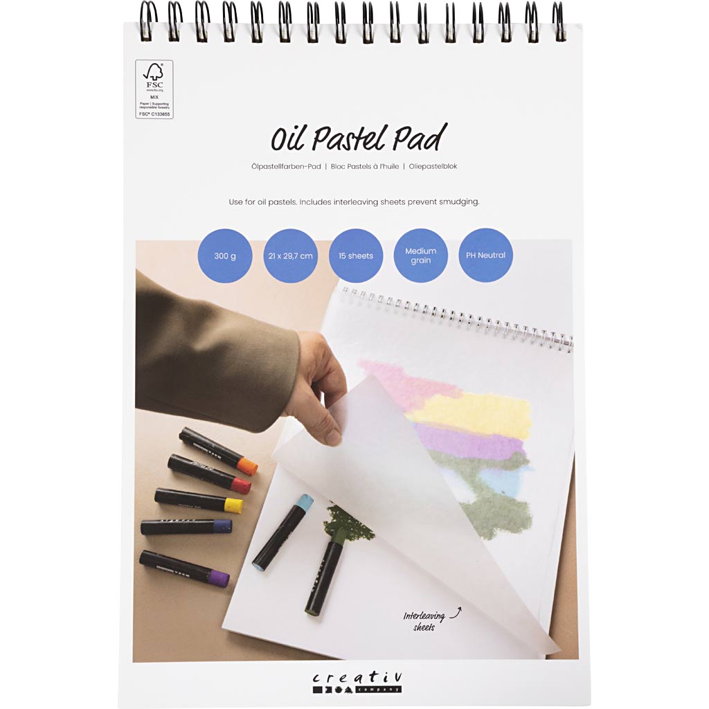 Oil Pastels Pad, A4, sheet 210x297 mm, 300 g, white, 15 sheet/ 1 pc