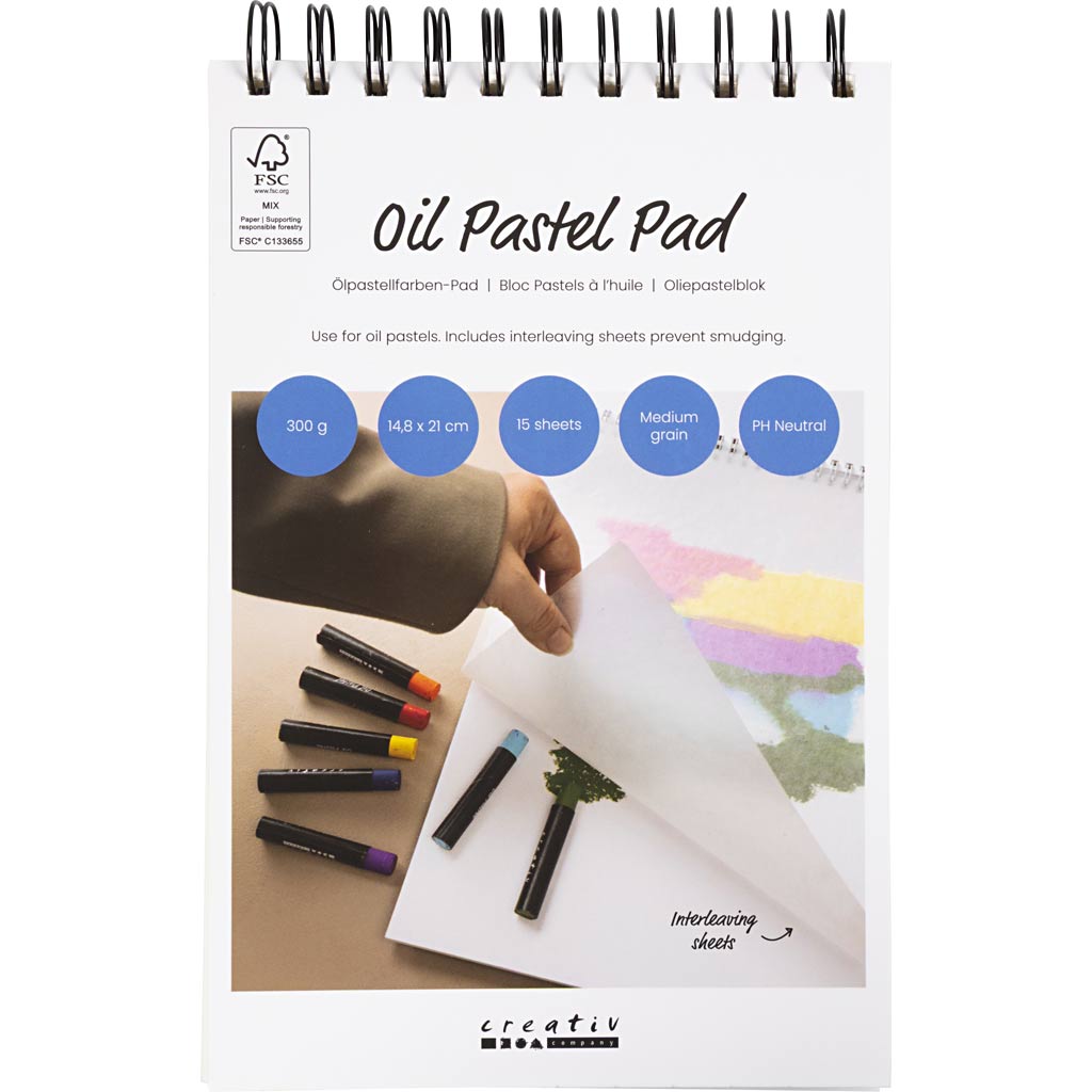 Oil Pastels Pad, A5, sheet 148x210 mm, 300 g, white, 15 sheet/ 1 pc
