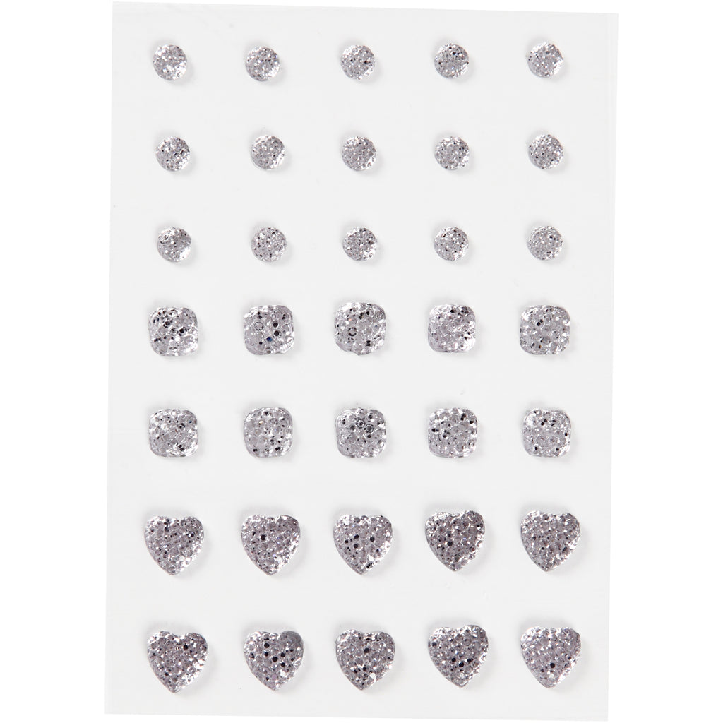 Rhinestones, round, square, heart, size 6+8+10 mm