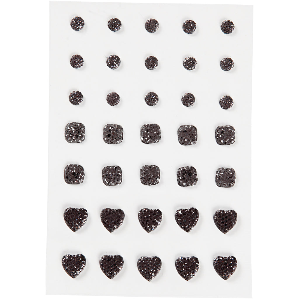 Rhinestones, round, square, heart, size 6+8+10 mm