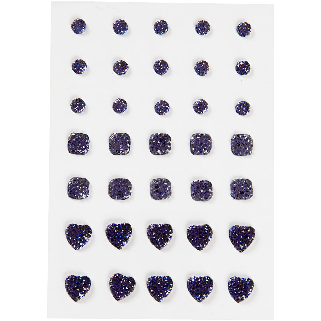 Rhinestones, round, square, heart, size 6+8+10 mm