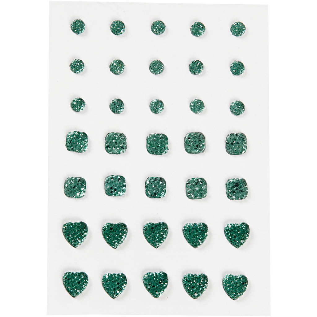 Rhinestones, round, square, heart, size 6+8+10 mm