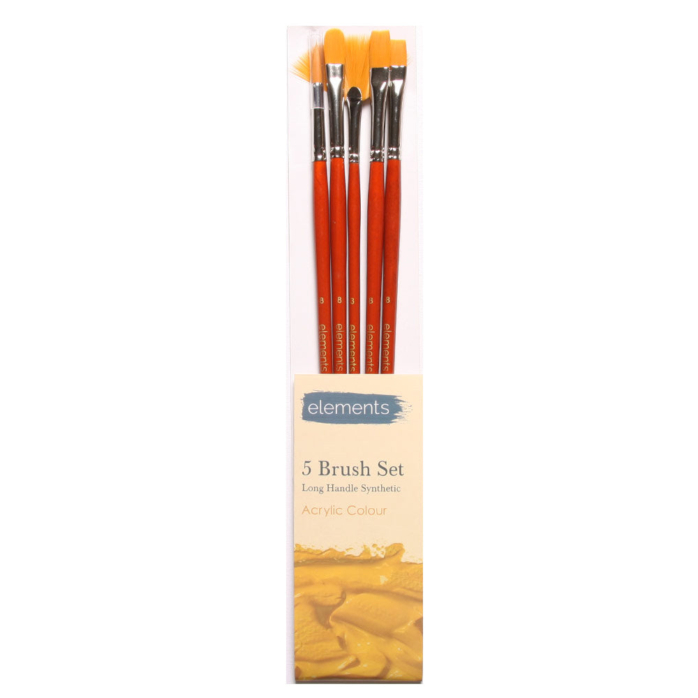 Elements Set of 5 Long Handle Acrylic Brushes